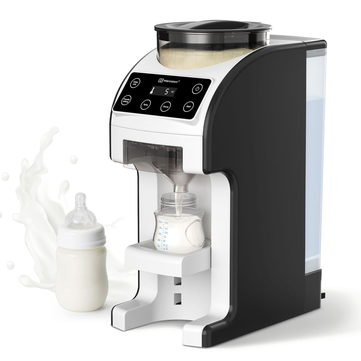 Mercalon Instant Formula Maker Fast and Customizable Formula Dispenser Machine with Accurate Temperature Control for Baby Automatic Powder Blending for All Brands of Bottle and Formula Black/White