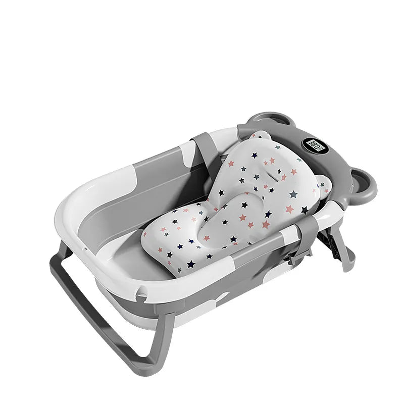 MoreFeel™ Foldable Baby Bathtub with Temperature Monitor, Floating Cushion & Hooded Towel Set