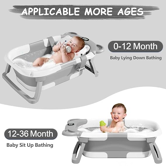 AquaFold™ Collapsible Baby Bathtub with Thermometer & Cushion