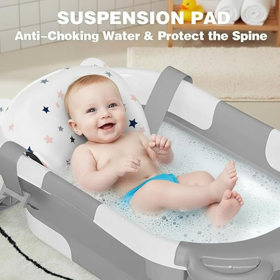 AquaFold™ Collapsible Baby Bathtub with Thermometer & Cushion
