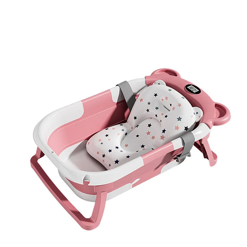 MoreFeel™ Foldable Baby Bathtub with Temperature Monitor, Floating Cushion & Hooded Towel Set