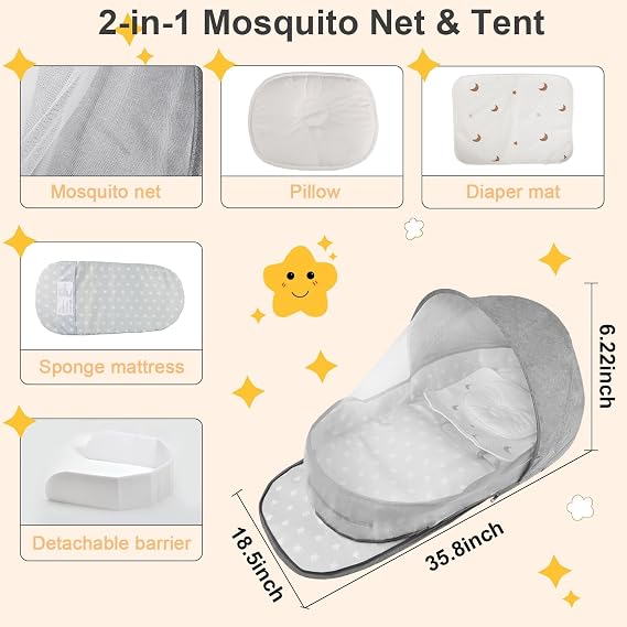 CozyNest™ Portable Travel Bassinet with Mosquito Net & Canopy