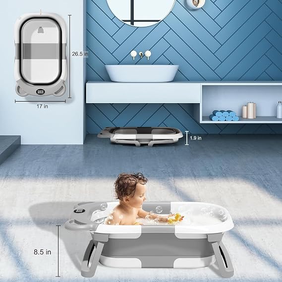 AquaFold™ Collapsible Baby Bathtub with Thermometer & Cushion