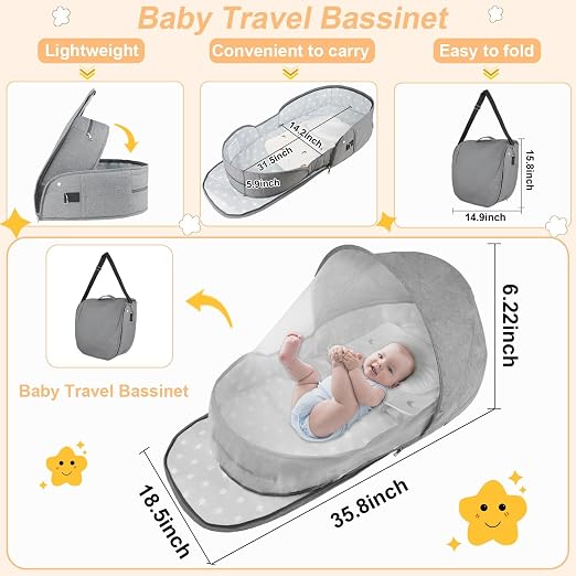 CozyNest™ Portable Travel Bassinet with Mosquito Net & Canopy