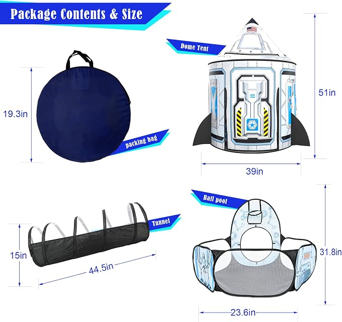 GalaxyQuest™ 3-in-1 Kids Play Tent, Ball Pit & Crawl Tunnel Set