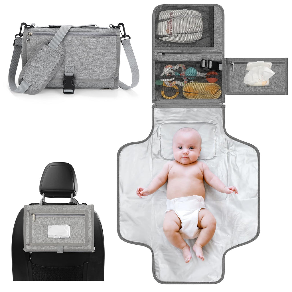 Accmor Portable Diaper Changing Pad Changing Pad for Baby Girl & Boy Waterproof Travel Baby Changing Mat Newborn Essentials Baby Shower Gifts Grey