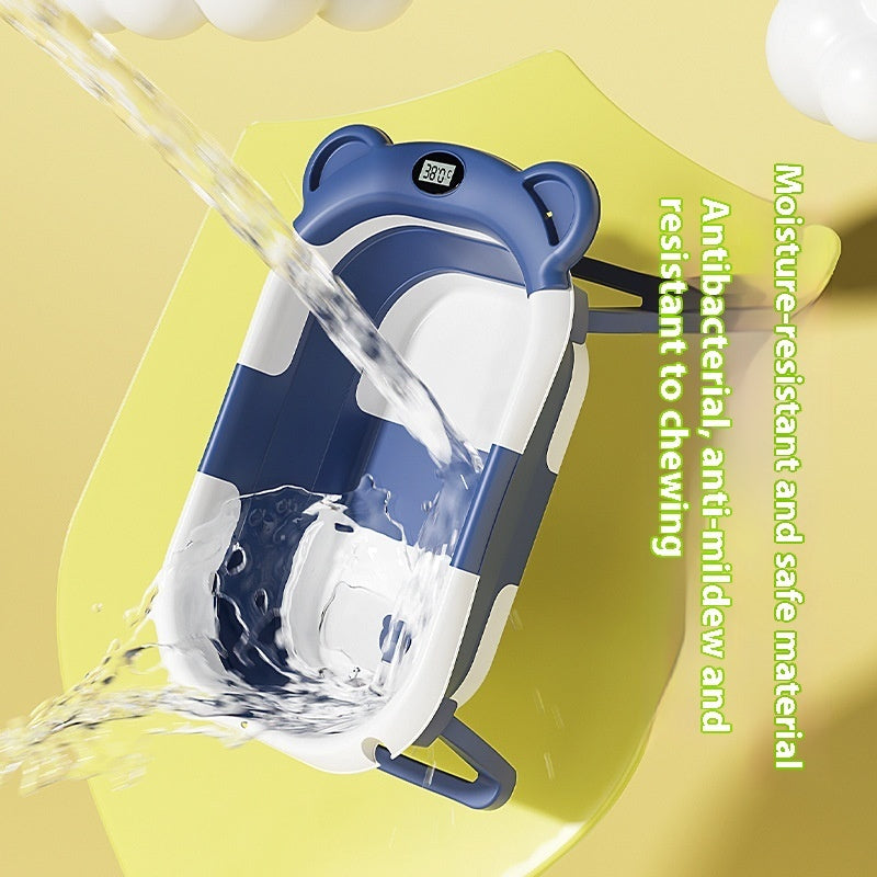 MoreFeel™ Foldable Baby Bathtub with Temperature Monitor, Floating Cushion & Hooded Towel Set