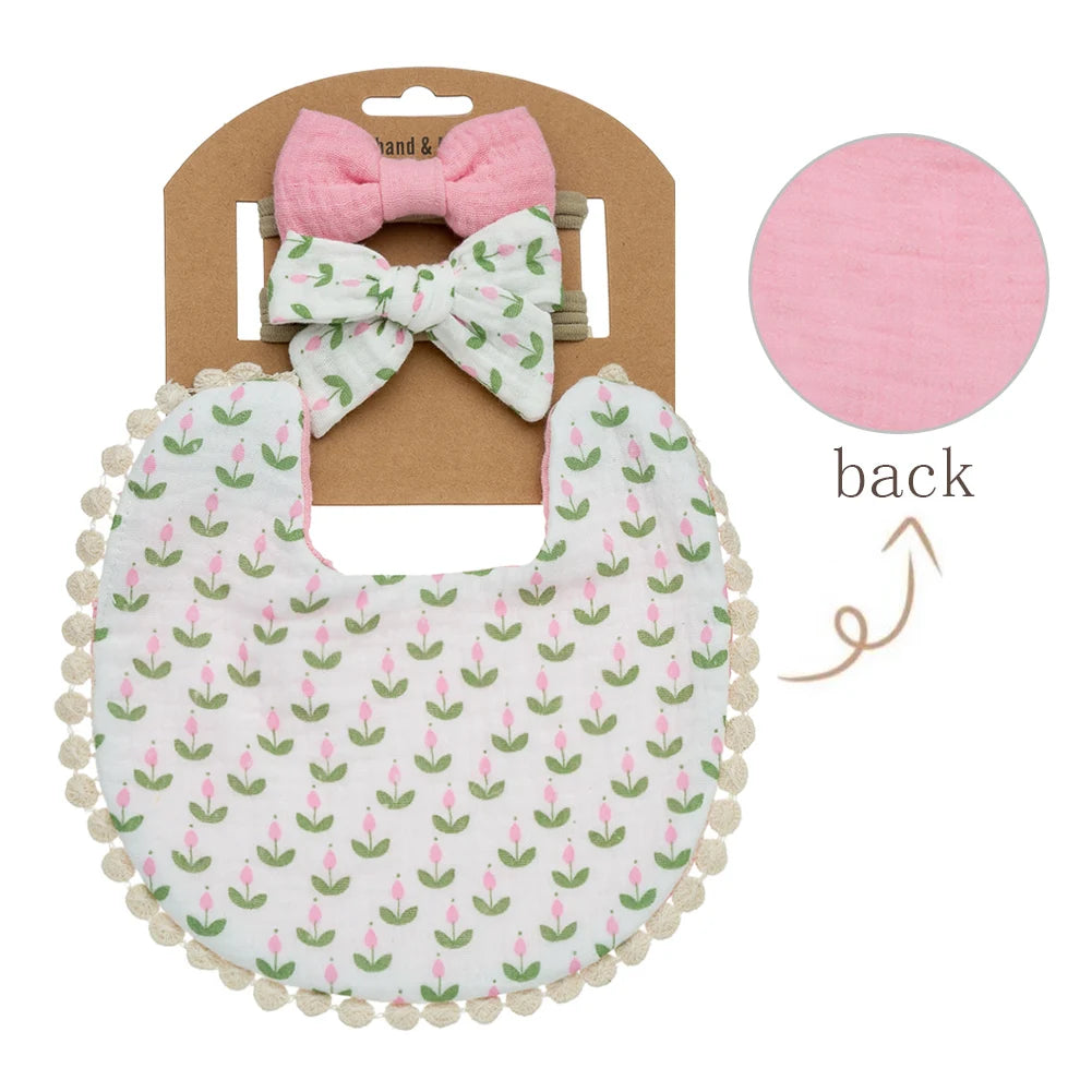 3-Piece Floral Baby Bib & Headband Set