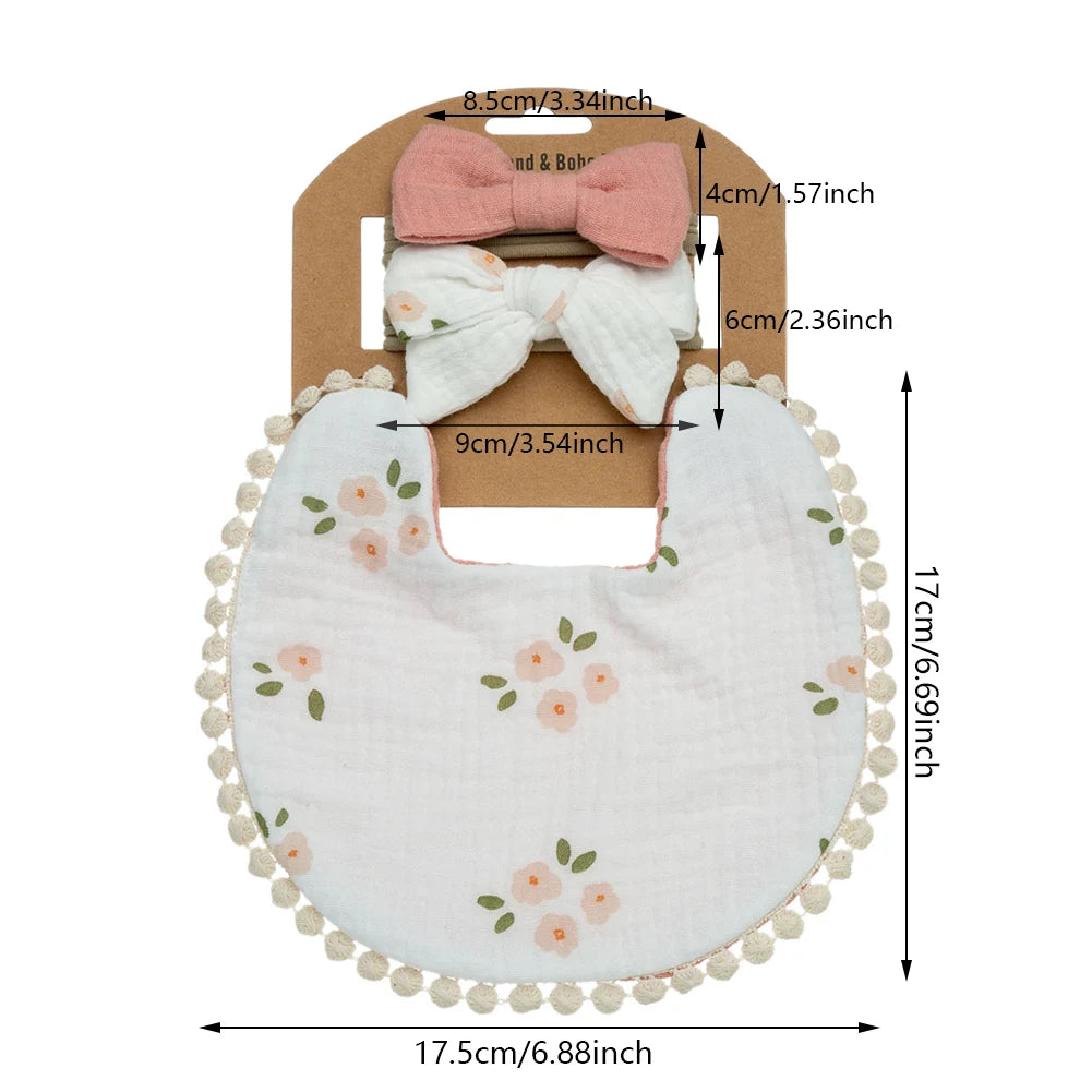 3-Piece Floral Baby Bib & Headband Set