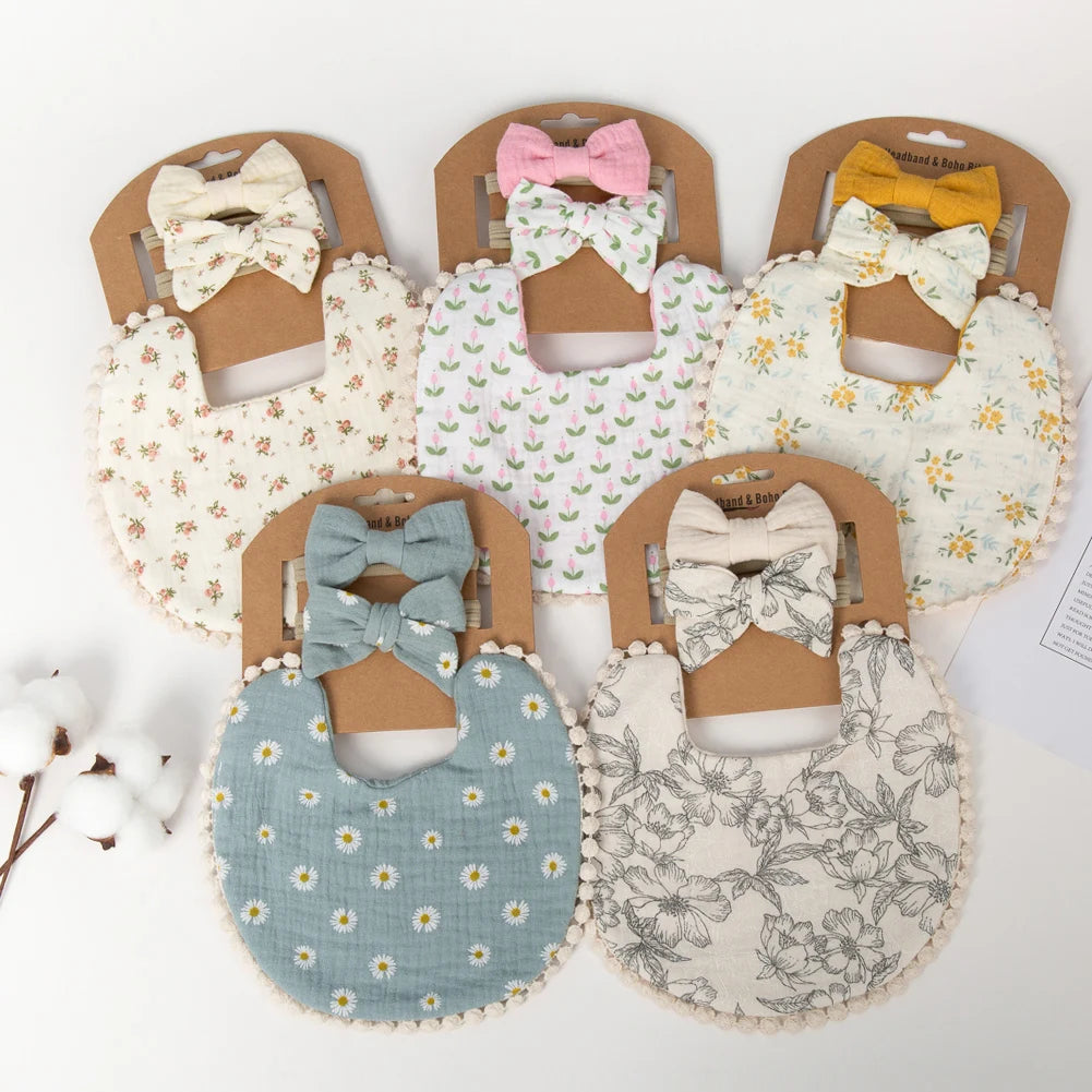 3-Piece Floral Baby Bib & Headband Set