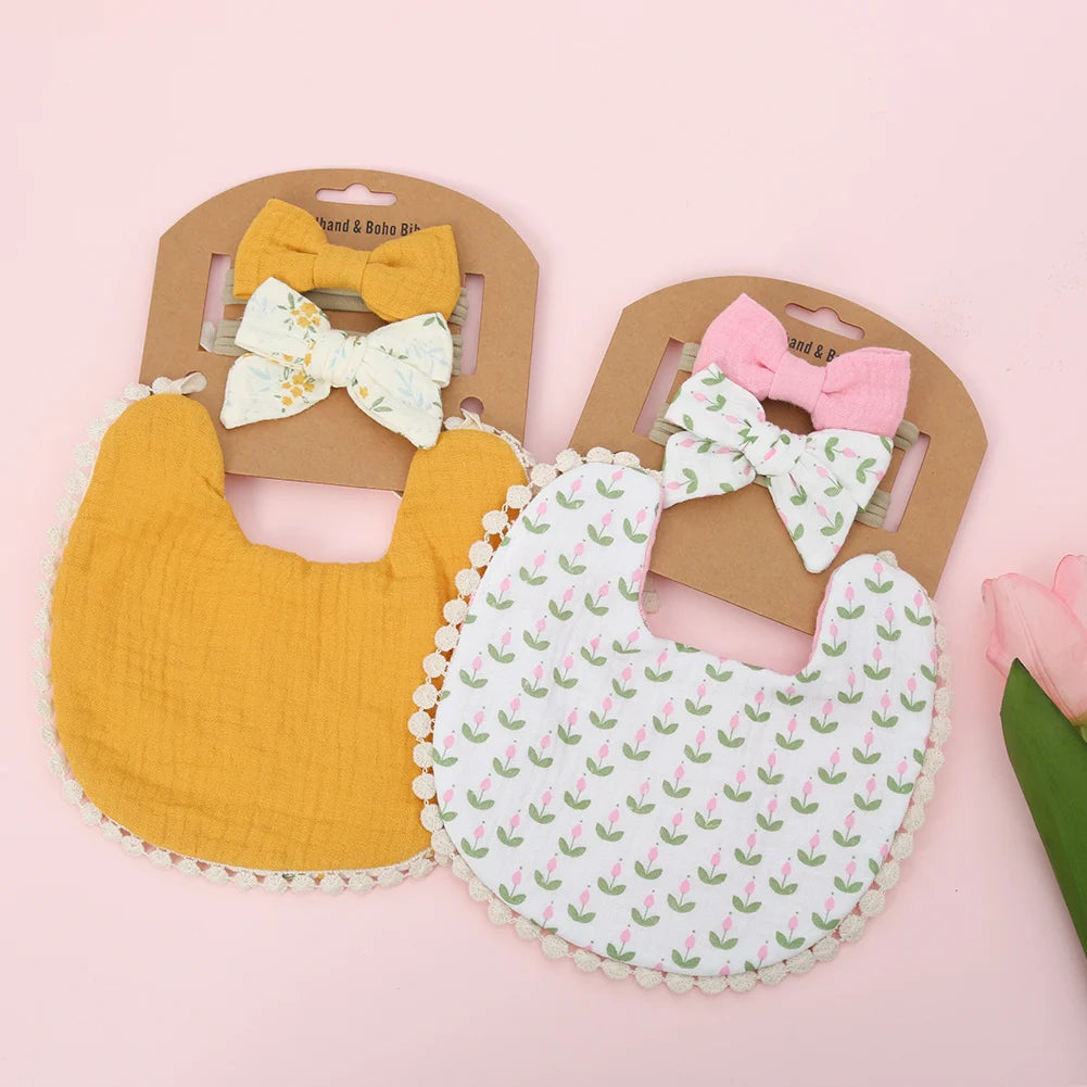3-Piece Floral Baby Bib & Headband Set