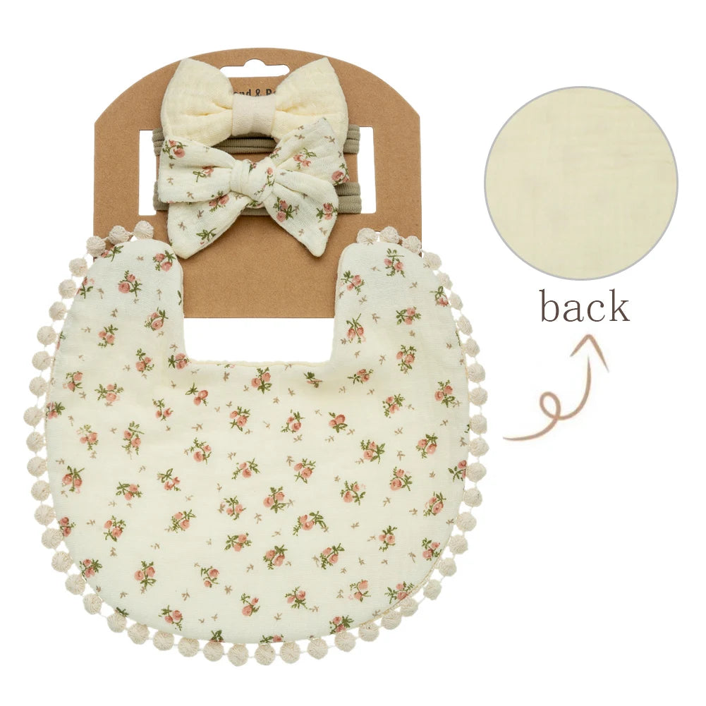 3-Piece Floral Baby Bib & Headband Set