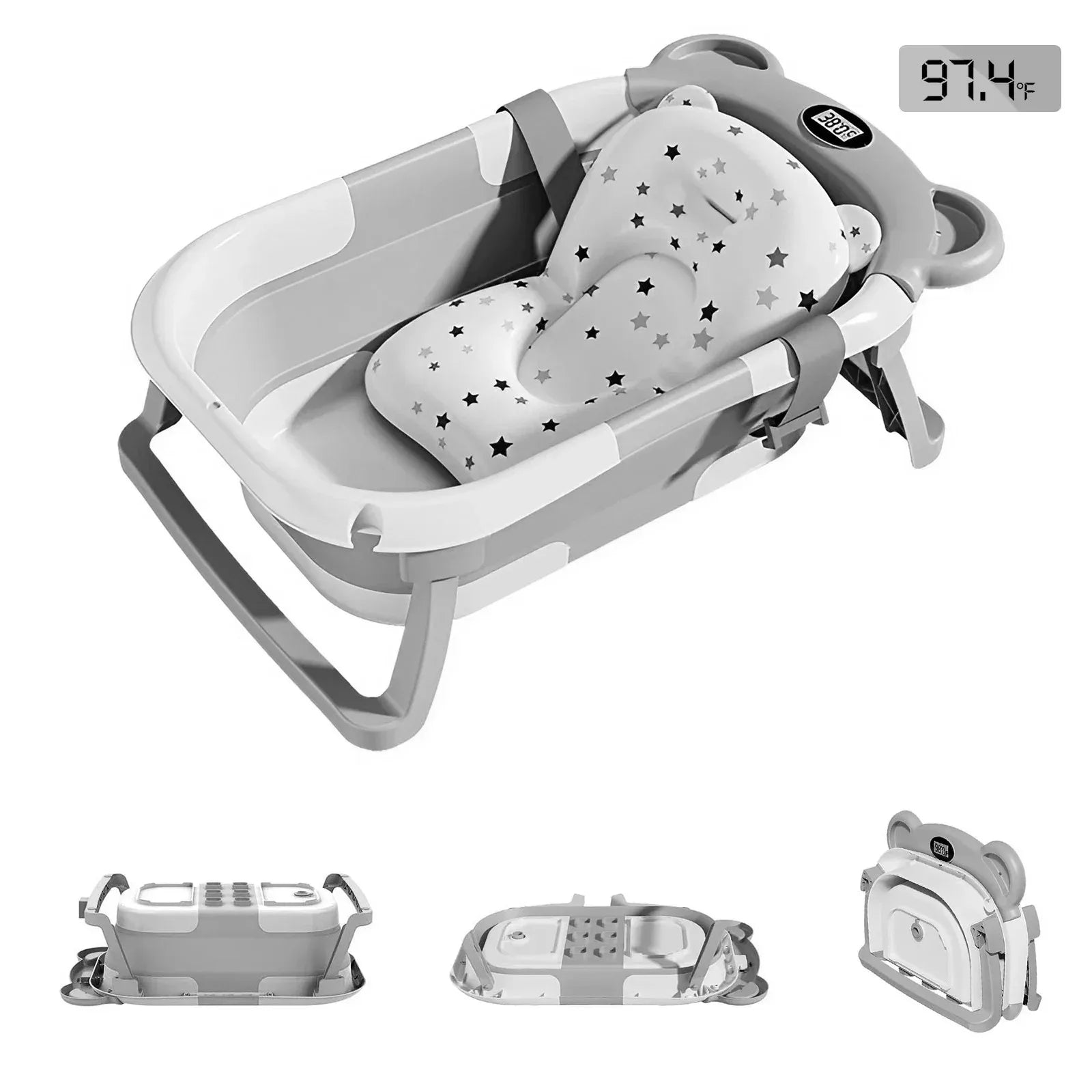 Newborn Collapsible Baby Bathtub with Thermometer & Floating Cushion