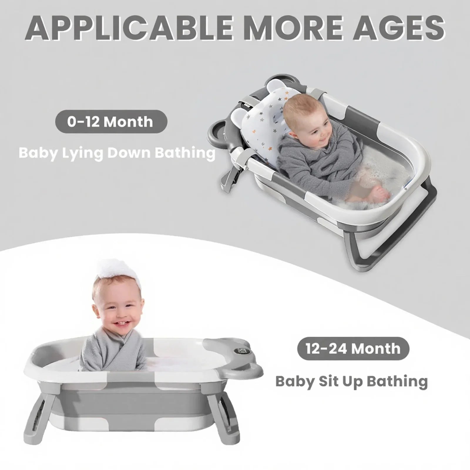 Newborn Collapsible Baby Bathtub with Thermometer & Floating Cushion