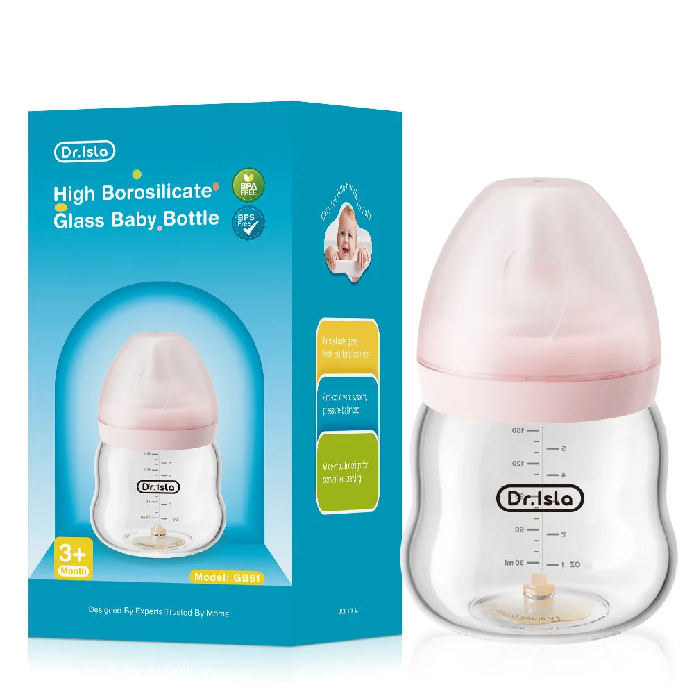 Wide-Neck Glass Baby Feeding Bottle
