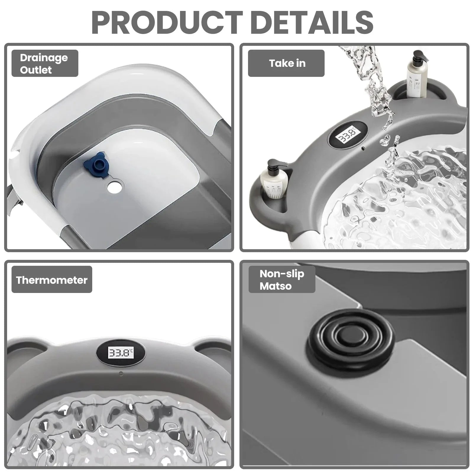 Newborn Collapsible Baby Bathtub with Thermometer & Floating Cushion