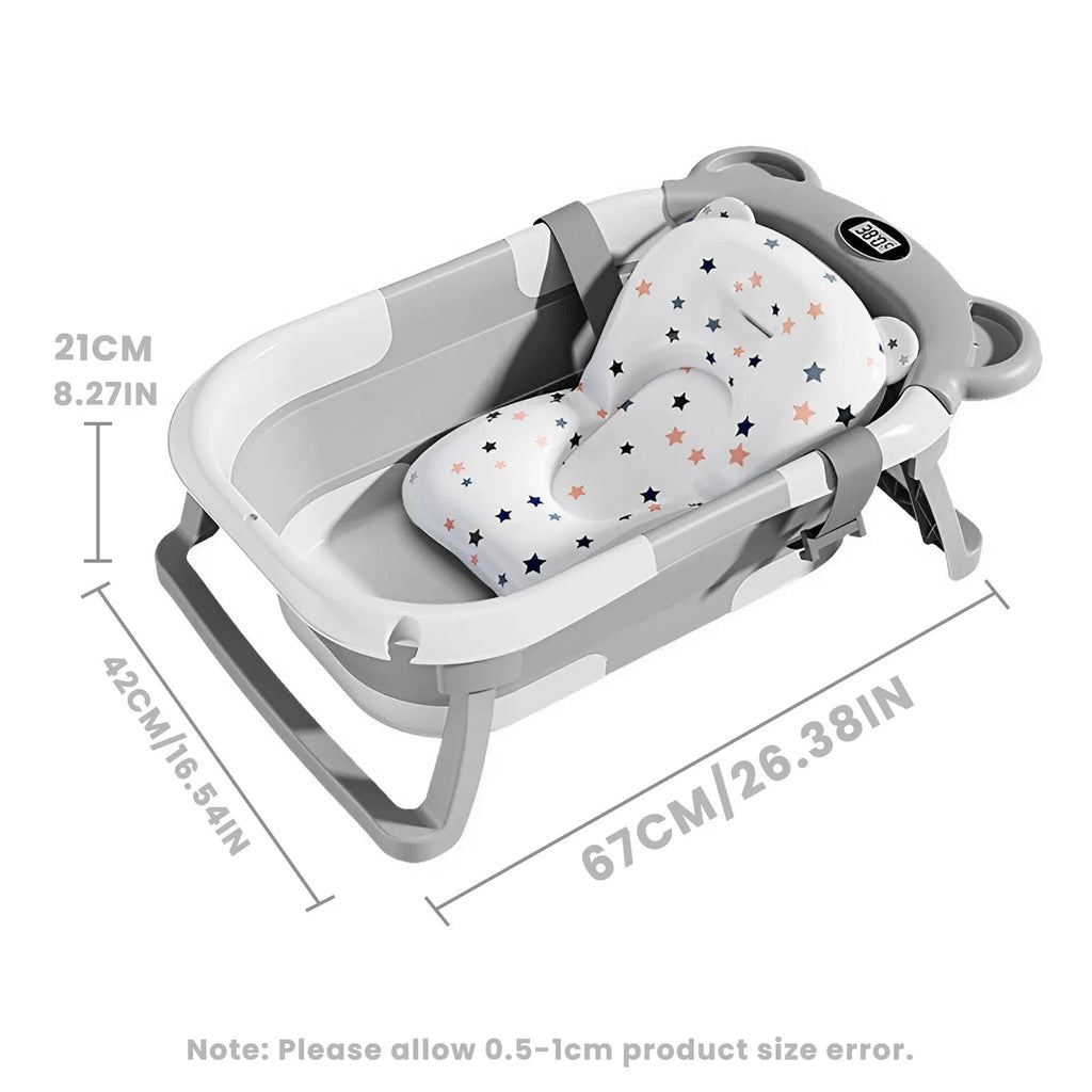 Newborn Collapsible Baby Bathtub with Thermometer & Floating Cushion
