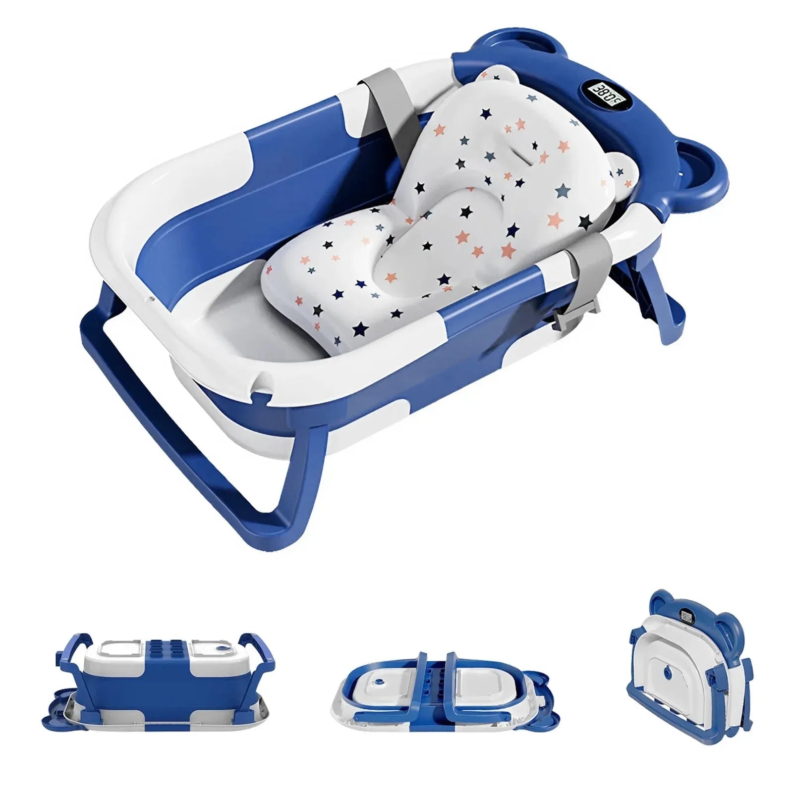 Newborn Collapsible Baby Bathtub with Thermometer & Floating Cushion