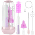 Electric Baby Bottle Brush Cleaner Rechargeable Travel Baby Bottle Brush Electric with Automatic Bottle Cleaner Brush Silicone Bottle/Nipple Brush Straw Brush Milk Frother Drying Rack (Pink)