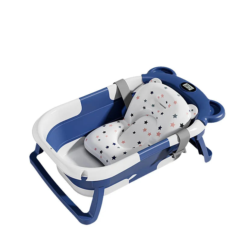 MoreFeel™ Foldable Baby Bathtub with Temperature Monitor, Floating Cushion & Hooded Towel Set