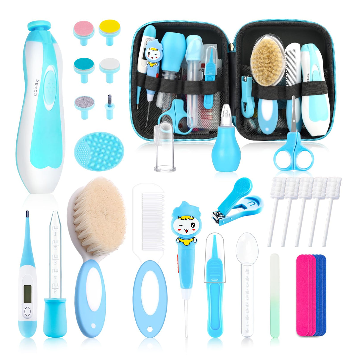 SnugCare™ Baby Healthcare & Grooming Kit (38-Piece) with Electric Nail Filer & Digital Thermometer