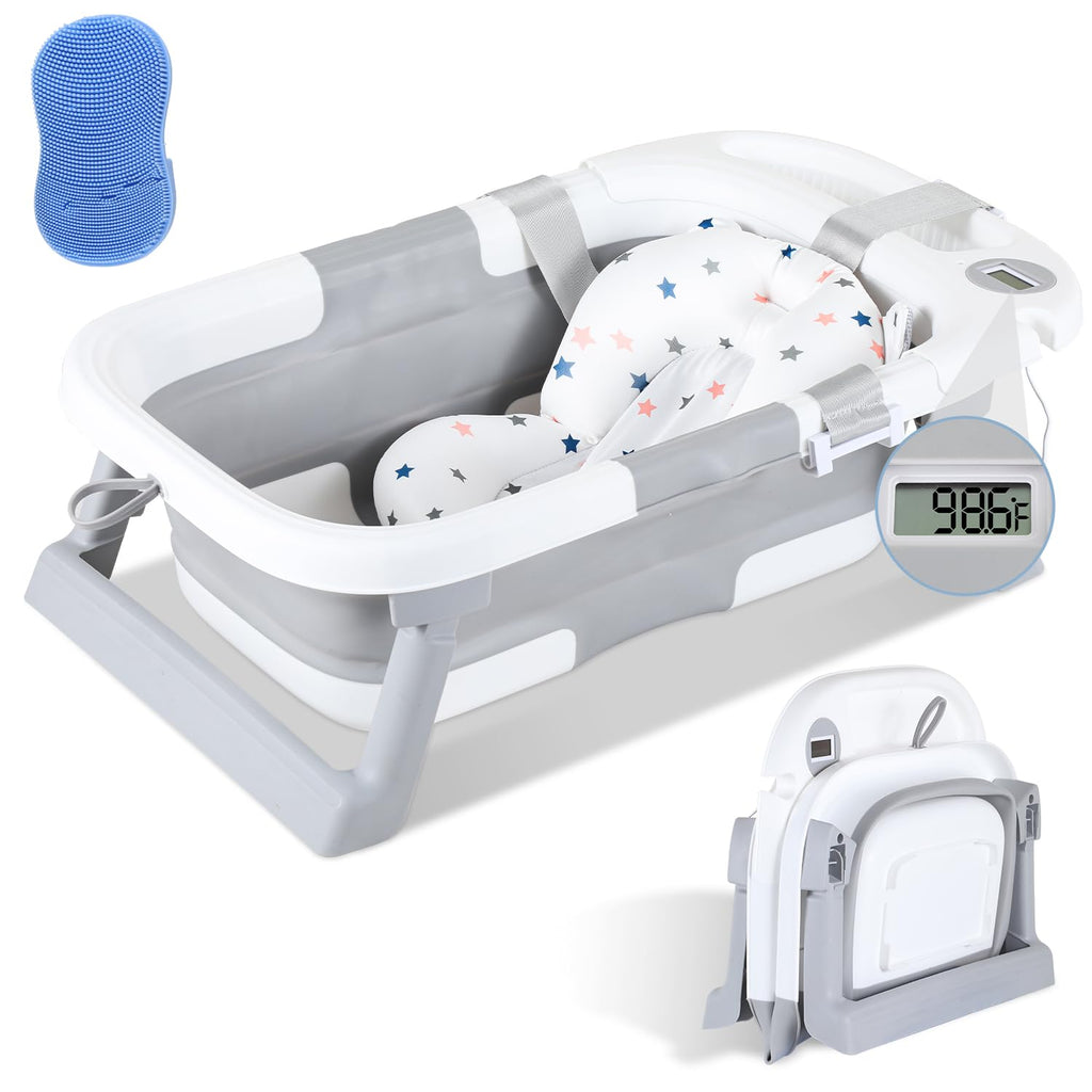 Collapsible Baby Bathtub with Thermometer & Cushion